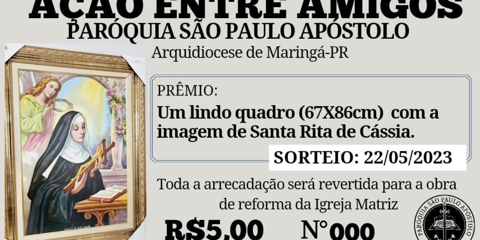 Padre doa quadro de Santa Rita para sorteio