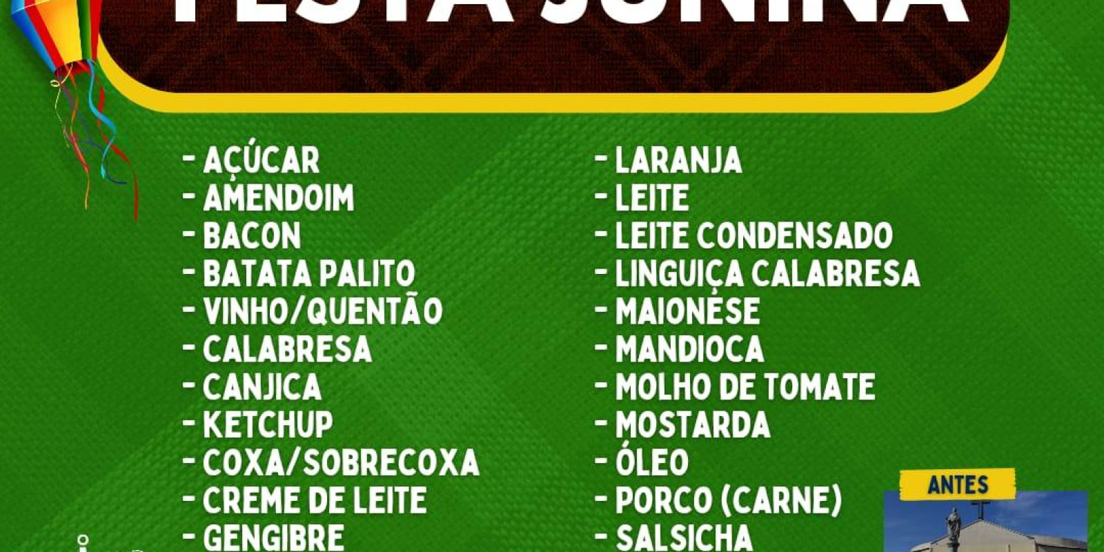 DOE PRODUTOS PARA A FESTA JUNINA PAROQUIAL