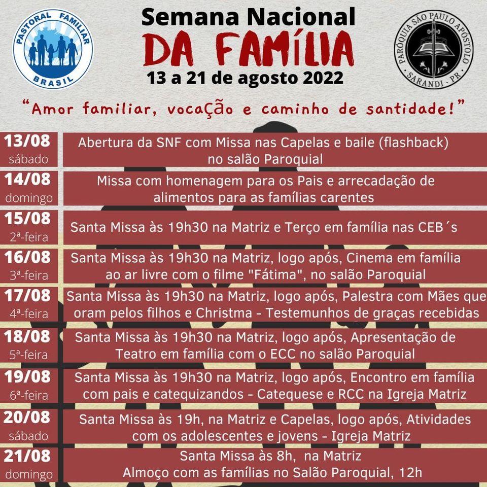 Paróquia celebra a Semana Nacional da Família
