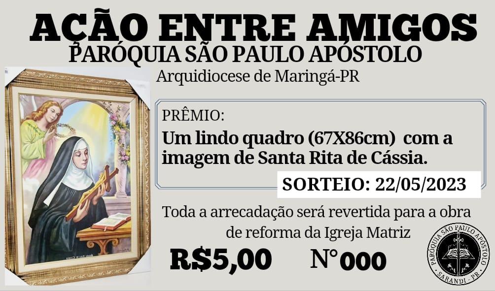 Padre doa quadro de Santa Rita para sorteio