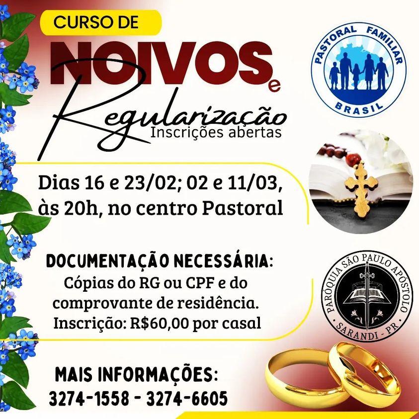 Curso de noivos e regularização do matrimônio começa no dia 16/2 Curso de noivos e regularização do matrimônio começa no dia 16/2
