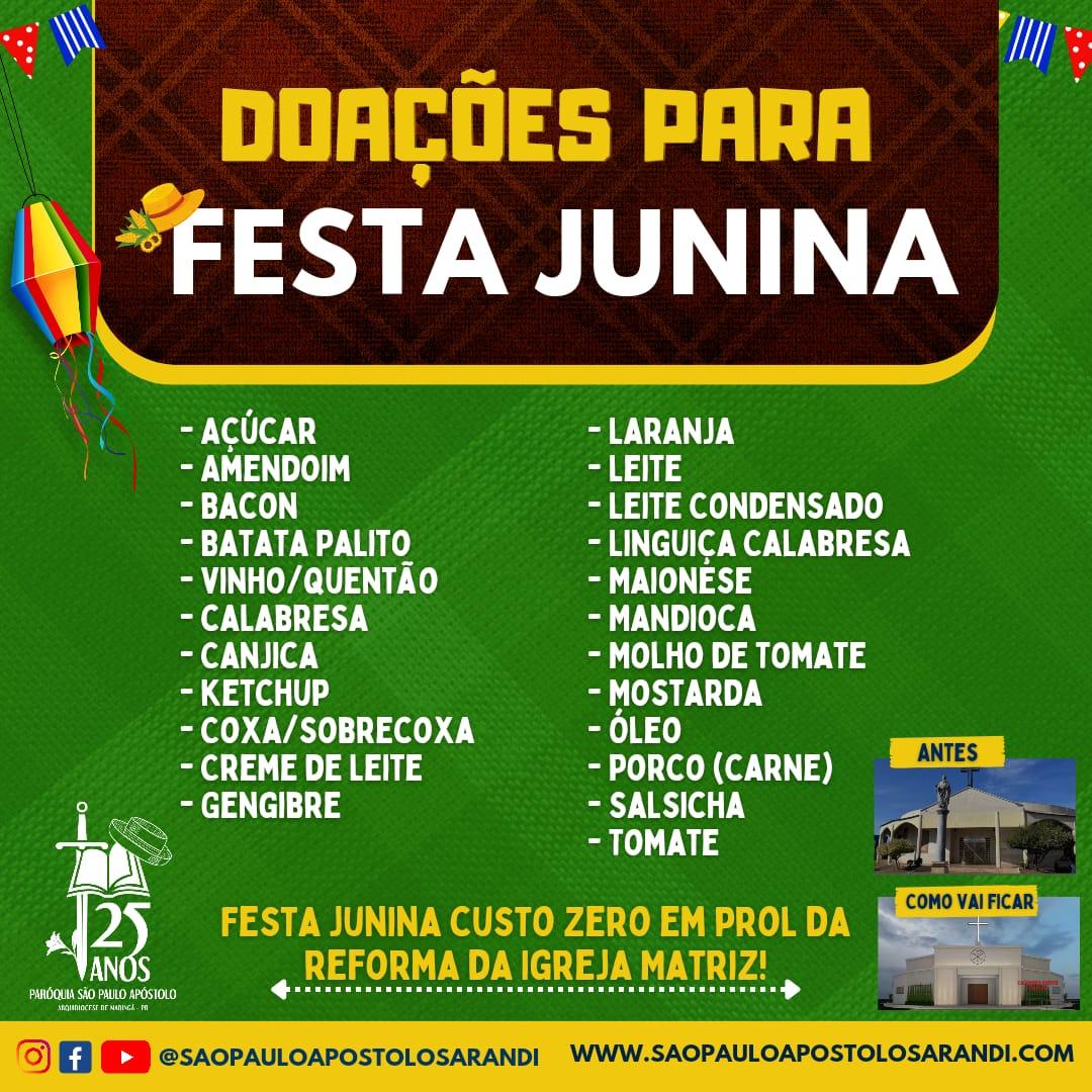 DOE PRODUTOS PARA A FESTA JUNINA PAROQUIAL