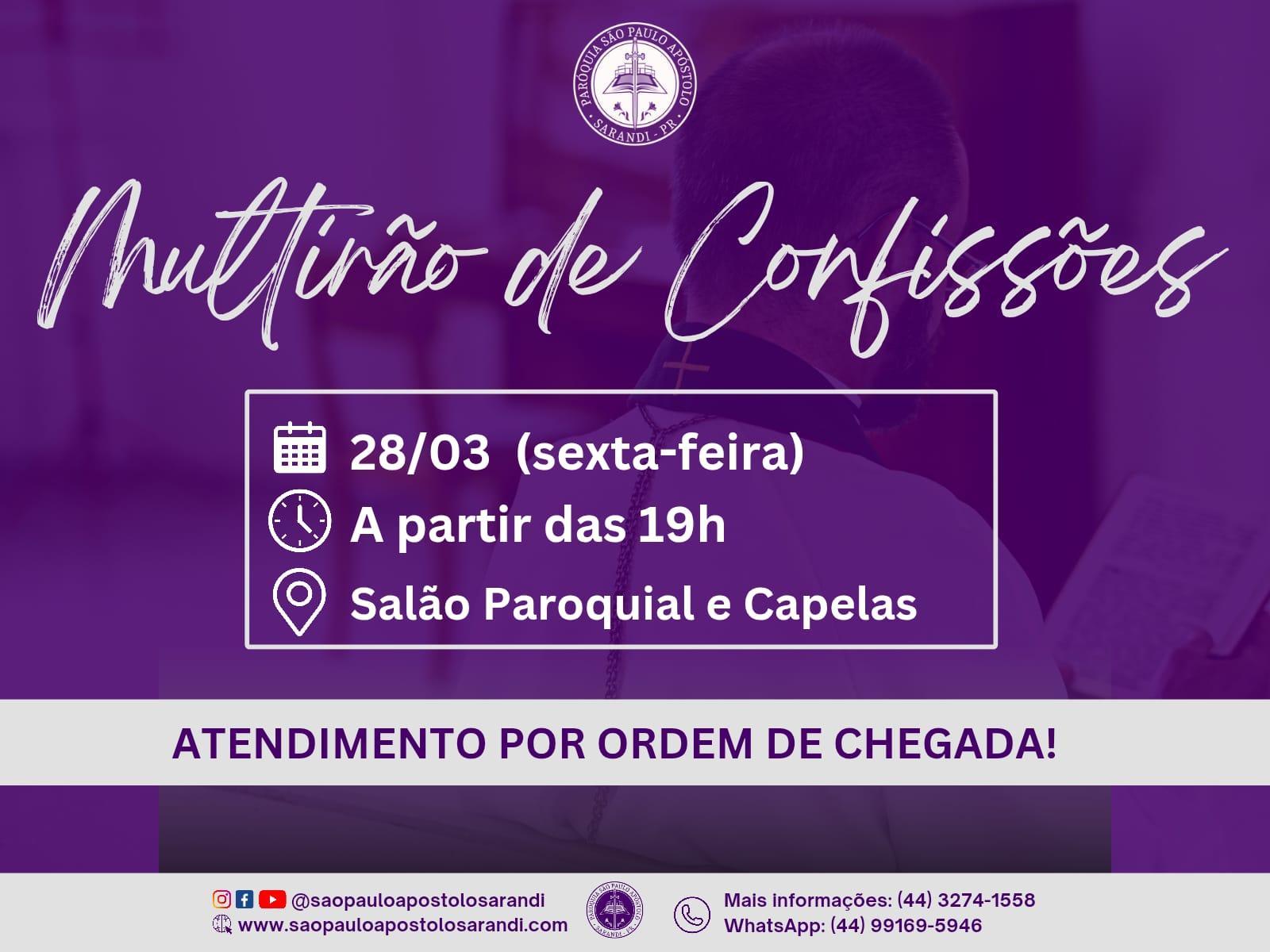 SEXTA-FEIRA(28) É DIA DE MUTIRÃO DE CONFISSÕES