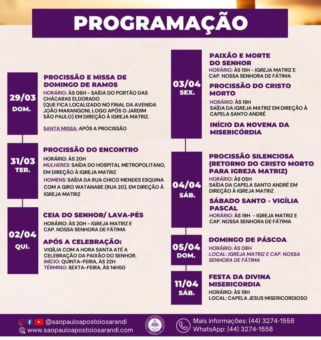 PROGRAMAÇÃO OFICIAL DA SEMANA SANTA 2026
